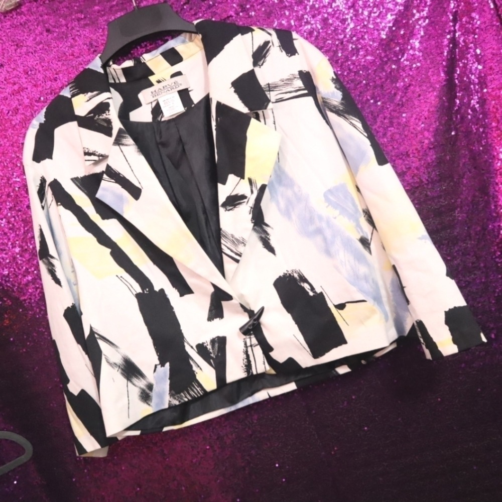 Multicolor Brushstroke Blazer 10 Harve Bernard Womens Avant Garde Toggle Jacket